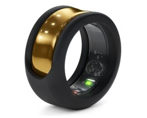 A transparent or black silicone protective case worn over the ring